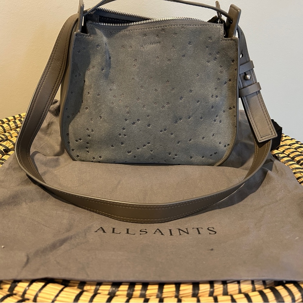 Allsaints Suede and leather bag - gunmetal grey.